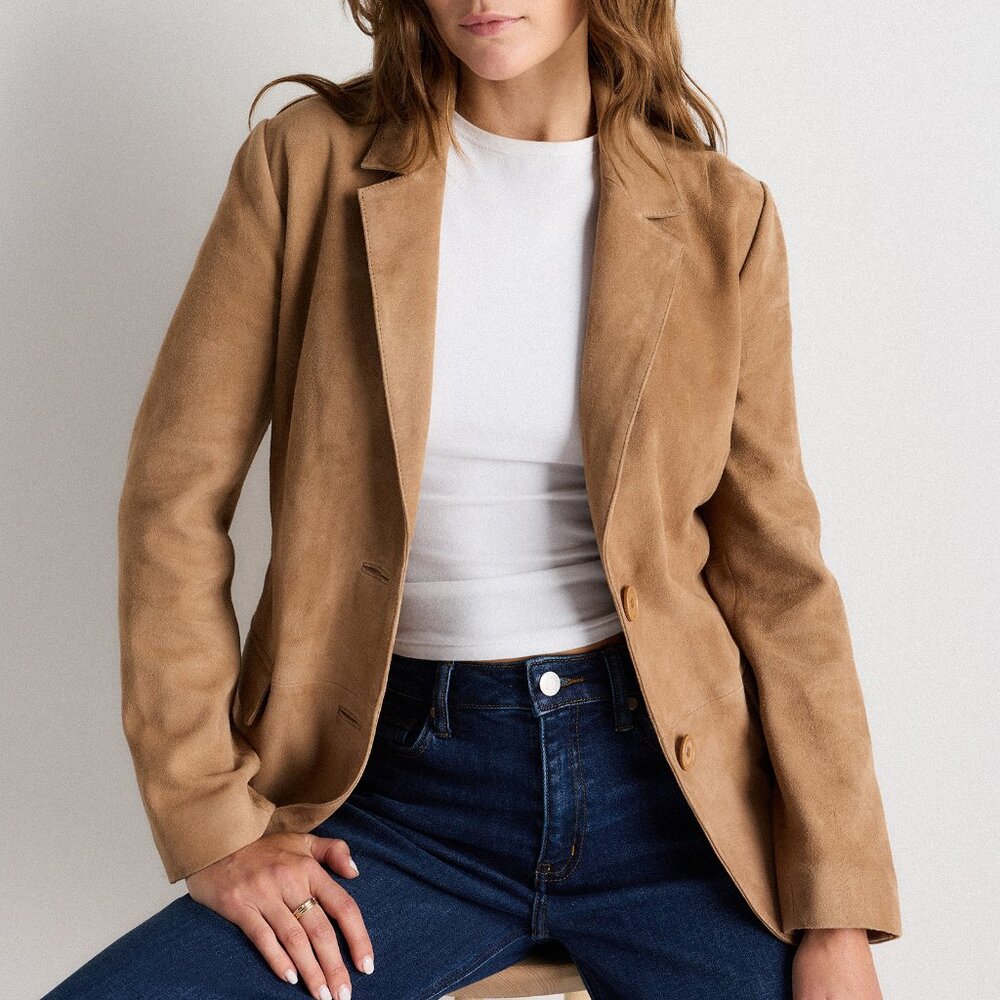 Quince 100% Suede Blazer Jacket Pecan Brown M NWOT Leather SOLD OUT HTF!